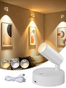 LED Magnetic USB Rechargeable Wall Light Spotlight, No Wiring No Drilling Bedroom Bedside Reading Light, Picture Lighting Ambient Light - Multicolor - View 2