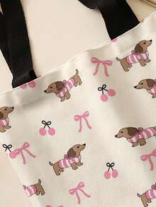 1pc All‑Over Puppy Print Canvas Tote Bag, Large Capacity Hand‑Held Shoulder Bag,Reusable Shopping Bag For Music Festival Party Daily Packing Books - Multicolor - View 4