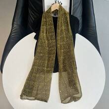 1pc Women's Lightweight Solid Color Sequin Scarf Headwrap Middle Eastern Style Decorative Scarf Sun Protection Beach Shawl Party Shawl Suitable For Daily Use - Olive Gold - View 9