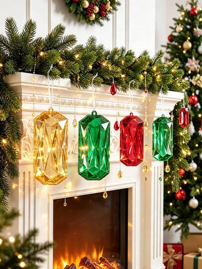 Large Christmas Shiny Jewelry Hanging Ornament, Red Yellow Green Gemstone Pendant Decoration, Christmas Tree Sequin Hanging Ornament, Wedding Holiday Party Decoration, Shiny Christmas Hanging Ornament, Gemstone Christmas Party Decoration, Christmas Gift, Christmas Stocking Filler