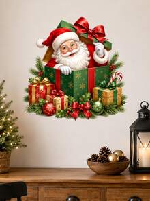 1pc Christmas Gift Box Wall Sticker, Santa Claus & Reindeer Surprise Gift Box Decoration Decal With Christmas Ornaments Holly Leaves Candy Cane And Holiday Present Design Self-Adhesive PVC Removable Waterproof Wall Sticker For Christmas Home Decor - Christmas Fun Wall Stickers - View 7