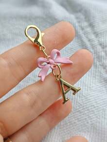 1PC New Elegant Pink Bow Key Chain, Cute English Letter Bow Keychain, Suitable For Women's Daily Use, Gift For Mom, Women's Bag DIY Backpack Pendant Charm Accessory, Wedding And Birthday Gift - Multicolor - View 12
