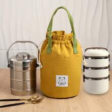 Drawstring Lunch Bag, Minimalist Round Insulated Lunch Storage Bag, Reusable Waterproof Bento Box Tote Bag, Portable Food Storage Tote, Suitable For Office Work, School, Picnic, Camping, Travel, Daily Meal Prep - Multicolor - View 16