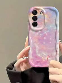 1pc Creamy Big Wave Ins Shockproof Anti-Drop Protective Phone Case, Beautiful Light Color Galaxy Star Phone Shell, Dreamy Shiny Nebula Marble Print Soft TPU Shockproof Protective Phone Case, Compatible With Android Devices Anti-Drop Protective Shell Compatible With Samsung, Series Phones - White - View 3
