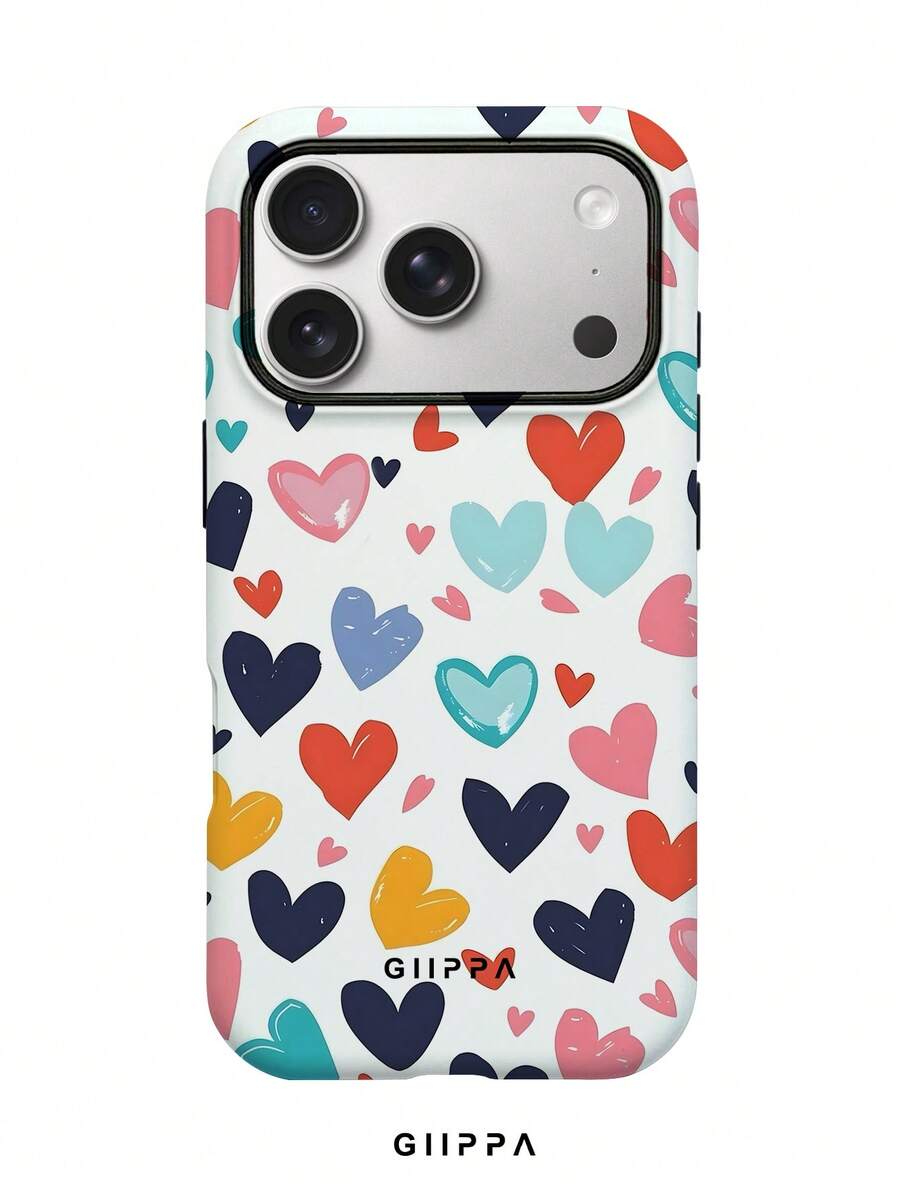 GIIPPA 1pc White Background & Heart Pattern Design Phone 17 Pro Max Phone Case, Compatible With Phone 16 Pro Max, 15 Pro Max, 14 Pro Max, Korean Style High-End Fashion Fun Phone Case, Compatible With 11/12/13/14/15/16 Pro Max Plus, Elegant Design Suitable For Men And Women, Perfect Gift For Girlfriend On Christmas, Valentine's Day, Easter, Wedding Season And Birthday! - Multicolor - View 1