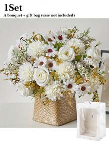 Artificial Flower Bouquet, Including Roses, Daisies, Double-Petal Flowers And Eucalyptus Leaves; Premium Mixed Floral Arrangement, Suitable For Home Decor, Holiday Decoration, Photography Props, Gift Decoration, Autumn Styling And Wedding Display. - Multicolor - View 14