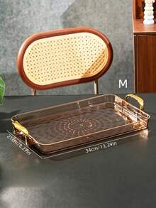 Tray, Gold Thickened Transparent PET Rectangular Tray With Handles, Plastic Storage Tray, Suitable For Tea Cups, Water Cups, Gold Rim Style - Amber - View 14