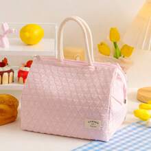 1pc Quilted Insulated Lunch Tote Bag, Portable Zippered Food Storage Handbag - View 10