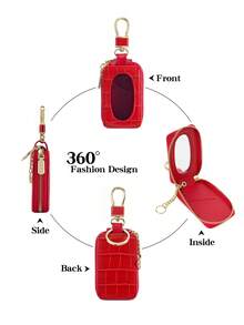 MIYIN Fashionable Visible Key Cover, Minimalist Solid Color Crocodile Texture Keychain, Unisex, Mini Portable Scratch-Resistant Car Key Pouch - Universal Car Key Ring, PU Zipper Key Ring Wallet, Men's Birthday Gift, Gift For Husband, Women's Gift, Valentine's Day Gift, Key Storage Bag, Mini Wallet - Multicolor - View 6