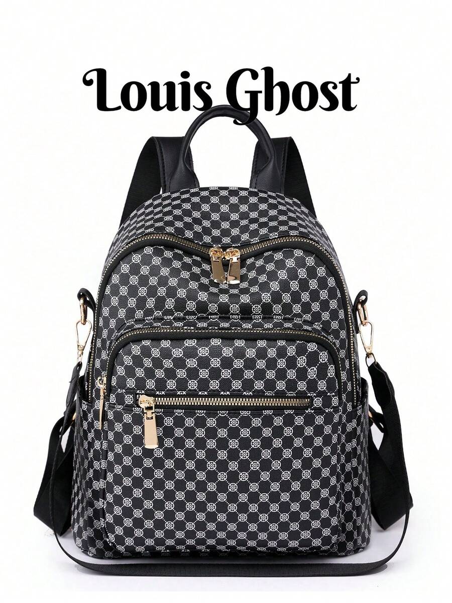 Women's Fashion Four-Leaf Clover Backpack, PU Leather Flap Shoulder Bag, Handbag, Student Backpack, Commuter Bag (Please Place It In A Well-Ventilated Area For 1-3 Days To Allow The Material Odor To Dissipate) - Black - View 1