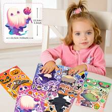 6pcs Halloween Collage Cartoon Graffiti Witch Pumpkin DIY Creative Fun Face Swap Stickers - Multicolor - View 1
