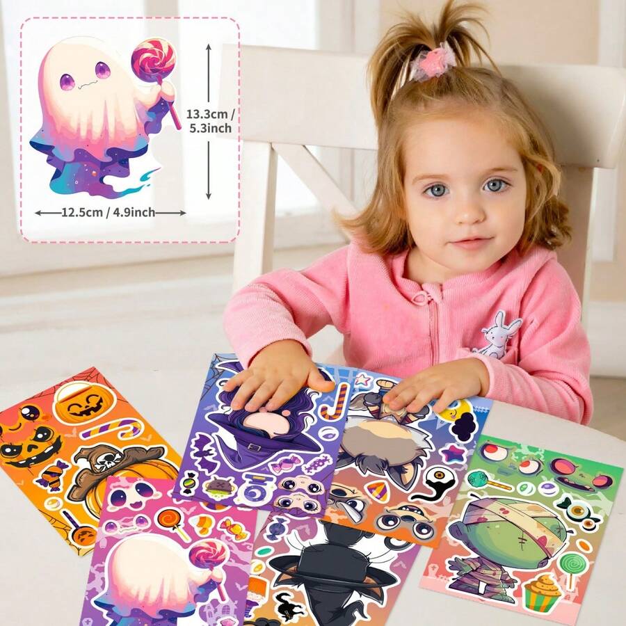 6pcs Halloween Collage Cartoon Graffiti Witch Pumpkin DIY Creative Fun Face Swap Stickers - Multicolor - View 1