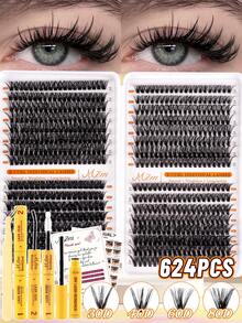 Large‑Capacity 624Pcs D‑Curl Fluffy DIY Lash Clusters, 30D+40D+60D+80D Mixed Densities, Comes With Essential Tools Including Lash Adhesive And Tweezers,Lightweight For Big‑Eye Wedding Party Travel Occasions - Black - View 13