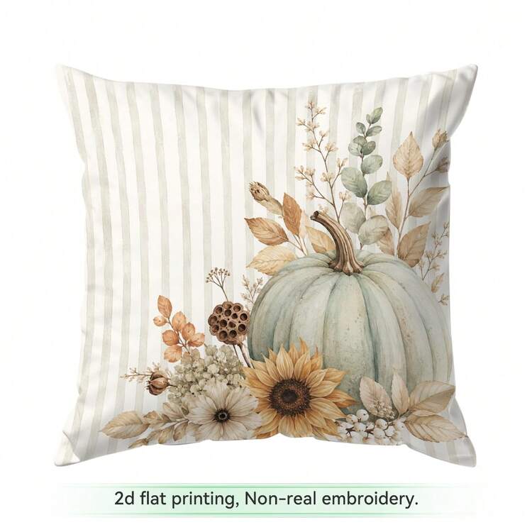 4pcs/1pc Light Green Autumn Sunflower Pumpkin Pattern Pillow Case Without Insert, Single-Sided Printed Pillow Case, Suitable For Living Room Bedroom Home Decor, All Season Pillow Case - Multi-color 09 - View 12