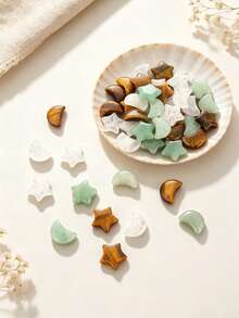 Natural Carved Star Moon Crystal Stone Set, Mixed Gemstone Decor With Gift Box Organza Bag & Info Cards, Home Ornament Collection Gift For Women - Multicolor - View 2