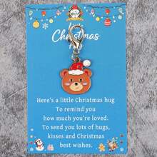 4pcs/8pcs Christmas Enamel Keychain Charms, Bear Reindeer Penguin Pendants, Lobster Clasp, Small Holiday Gift With Greeting Card - Multicolor - View 7