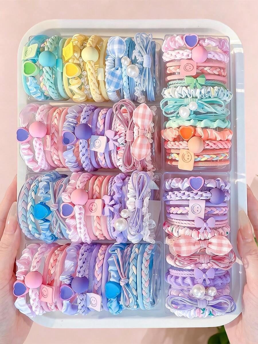 5/10/15pcs/Set Macaron Multi-Style Hair Scrunchies Combination, Sweet Hair Accessories - Suitable For Girls And Women, Applicable For Daily, Vacation, Dating - Multicolor - View 1