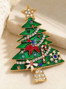 1pc Vintage Enamel Christmas Tree Brooch (With Colorful Rhinestone Star), Sparkling Holiday Accessory, Suitable For Party Outfits, Sweaters Or Coats, Christmas Gift - Multicolor - View 8