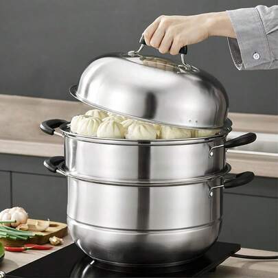 Mano 2-Tier Stainless Steel Steamer Pot 11 Inch Steam Pot Set Cooking Pot With Lid Multipurpose Cookware Pots Stock Pot Sauce Pot With Handle
