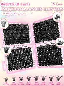 660/800 Clusters D Curl False Eyelashes, Includes Adhesive And Sealer, Tweezers, Eye Brush, Large Capacity, Suitable For Beginners, Professional DIY Segmented Eyelash Set, Easy To Use At Home, Dense Fluffy Natural Look Single Clusters, Suitable For Different Eye Makeup - Black - View 15
