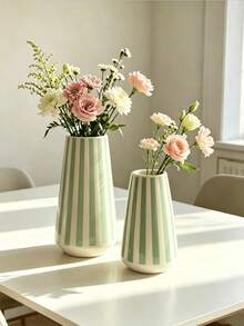 1pc Modern Conical Striped Vase Set, Geometric Textured Decorative Flower Container, Tabletop Ornament For Living Room Entryway Home Decor - Cylinder Stripes - View 6