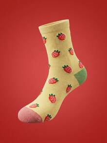 1 Pair Women's Mid-Calf Socks, Unisex Couple Socks, All-Season Regular Thickness, Cute Jacquard Casual Light Sports Socks, Fashionable Versatile Colorful Food Animal Vegetable Pattern - Multicolor - View 5