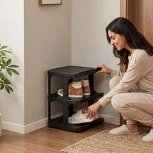 1-Piece 3-Tier Plastic Shoe Rack Space-Saving Corner Organizer For Entryway - Black - View 2