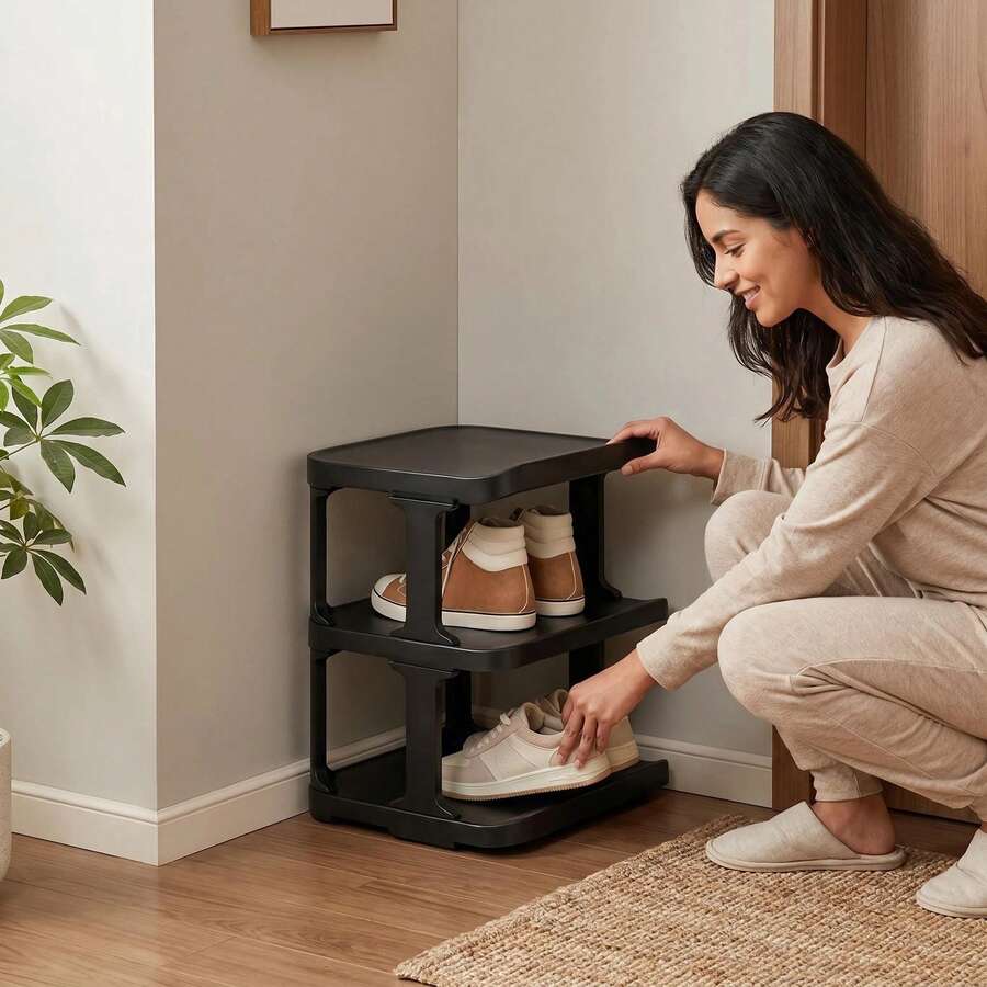1-Piece 3-Tier Plastic Shoe Rack Space-Saving Corner Organizer For Entryway