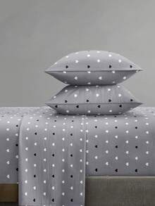 4-Piece Black Marble Pattern Bedding Set, Includes 1 Fitted Sheet + 1 Flat Sheet + 2 Pillowcases, Mattress Protector Set (Pillow Inserts Not Included), Fits King/Queen/Full/Twin Sizes, Deep Pocket Fitted Sheet Up To 11.8 Inches - Grey - View 1