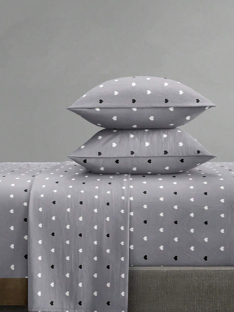 4-Piece Black Marble Pattern Bedding Set, Includes 1 Fitted Sheet + 1 Flat Sheet + 2 Pillowcases, Mattress Protector Set (Pillow Inserts Not Included), Fits King/Queen/Full/Twin Sizes, Deep Pocket Fitted Sheet Up To 11.8 Inches - Grey - View 1