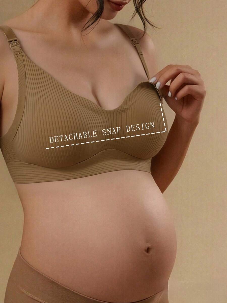 1件裝孕婦哺乳內衣,聚攏防下垂,大胸適用,修飾身形,便攜前扣式,產後哺乳內衣 - 杏色 - 查看 1