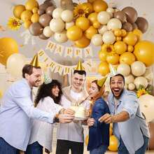 140pcs Bee Balloon Arch Garland Set, Includes Brown, Mustard Yellow, Yellow, Sand, White Balloons, Sunflower Bee Theme Birthday Babyshower Decoration - View 6