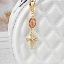 1pc Multi-Color Religious Cross Keychain, Decorated With Religious Love And Crystal Cross, Bag Charm, Bag Amulet, Pearl And Diamond, Cross Keychain, Bag Accessory, Cross Pendant, Wallet, Backpack Accessory, Earphone Case Accessory - Multicolor - View 12