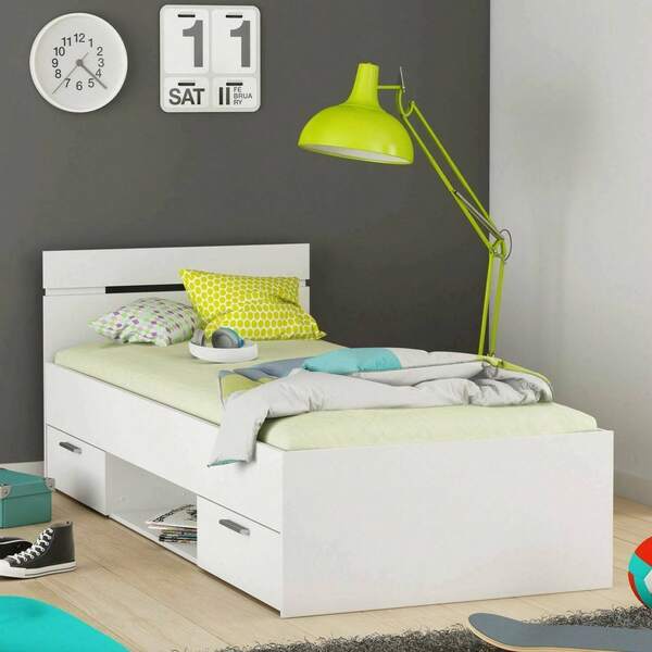 Dmora Zone - Letto Singolo, 94.5x204.3 cm Bianco Opaco, Contenitore