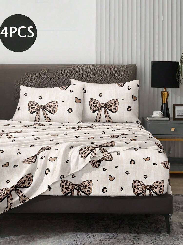 Set Sprei 4 Potong Motif Leopard Cokelat Kopi, Set Sprei Lembut Mudah Perawatan, Set Sprei Fitted Motif Bunga (1 Sprei Datar + 1 Sprei Fitted + 2 Sarung Bantal), Set Sprei Fitted, Cocok Untuk Ukuran King, Queen, Full, Twin, Desain Kantong Dalam, Muat Hingga Sarung Bantal 11,8 Inci, Lembut dan Bernapas, Tahan Kerut - MultiWarna - View 2