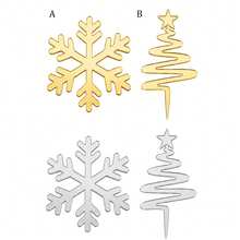 6Pcs/12Pcs/13Pcs/Set Merry Christmas Acrylic Cake Topper Set Gold Xmas Tree Snowflake Cupcake Toppers Winter Holiday Family Party Cake Dessert Decoration Supplies - Multicolor - View 8