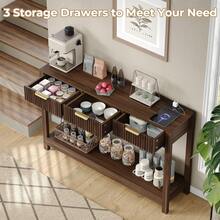 Furniouse 47.3 Inch Console Table With Charging Station, Modern Entryway Sofa Table With 3 Storage Drawers And Open Shelf, Easy Assembly Narrow Accent Table For Foyer, Living Room, Hallway Corridor - Brown - View 5