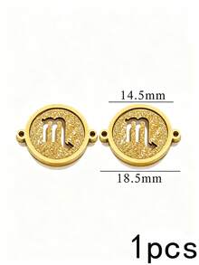 1/5pcs Zodiac Connector Pendant, 18K Gold Plated 304 Stainless Steel Double Hole Zodiac Pendant, Non-Fading DIY Jewelry Accessories - Zodiac Connector Ring - View 8