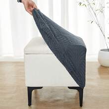 1pc Leaf Jacquard Ottoman Footstool Cover, Nordic Style Soft Ottoman Cover, Home Decor Sofa Footrest Cover, Suitable For Living Room And Bedroom - Multicolor - View 4