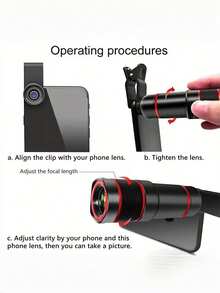 1pc Universal 8x/12x/20x Telephoto Lens Accessory, Clip-On Zoom Lens For Smartphone And Tablet, High Definition Photography Zoom Lens With Phone Clip For Photography And Videography (Suitable For Single Lens) - A - View 4