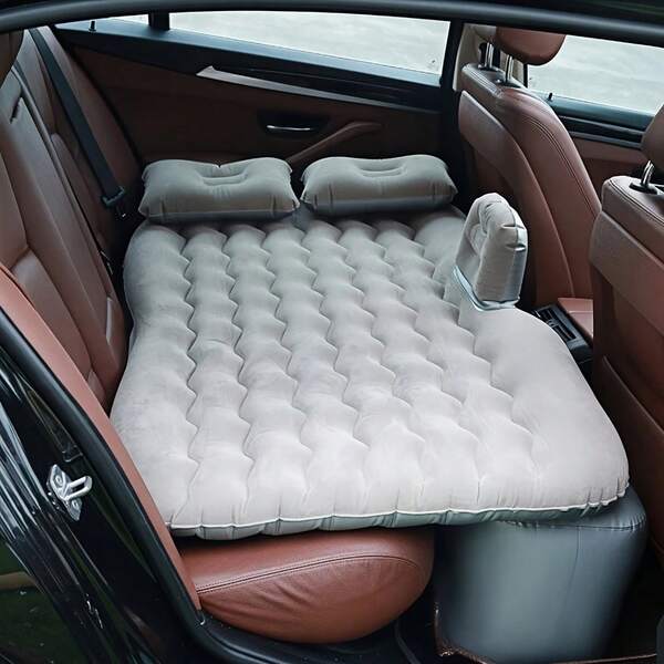 Outdoor Inflatable Bed, Car Back Seat Inflatable Mattress, Gray Inflatable Mattress Car Back Seat Air Bed, Multi-Functional Sofa Pillow With 2 Pillows, 53" (L) X 28" (W) Portable Thickened Car Travel Camping Sleeping Air Mattress, Suitable For Mid-Size, Full-Size And SUV