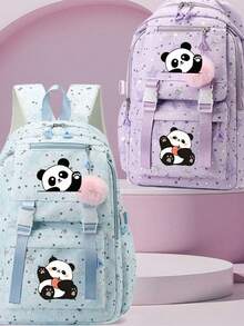 1 Pc, Creative Panda Pattern Printed Backpack, Large Capacity Casual Backpack, Adjustable Shoulder Straps, Suitable For Daily Commuting And Travel - one-size - View 3