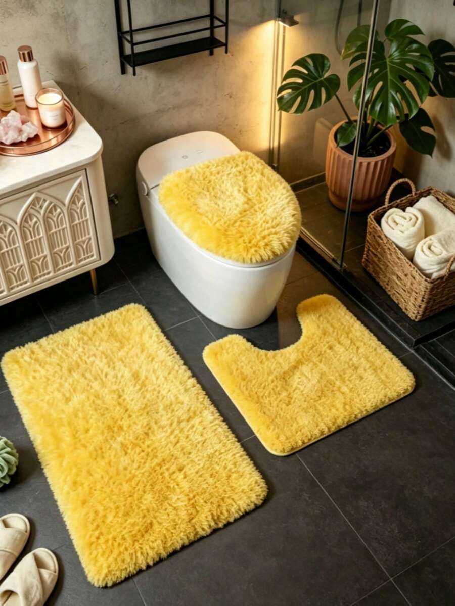 1件黃色絲絨毛裝飾地毯,愛與療癒臥室裝飾,小地毯,地毯,家居裝飾,客廳地毯,客廳小地毯,臥室地毯,客廳家居裝飾,戶外地毯,可水洗地毯 - 多色3 - 查看 1