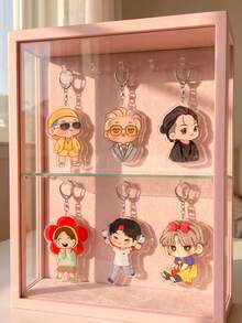 1Pc/6Pcs K-Pop Themed Acrylic Keychains, Featuring Chibi Member Fun Costume Designs (Yellow Suit, Formal Wear, Black Jacket, Flower, Lightstick), Fashionable Bag Charm, Suitable For Back To School, Gift For K-Pop Fans, Exquisite Collection, All Season - Multicolor - View 3