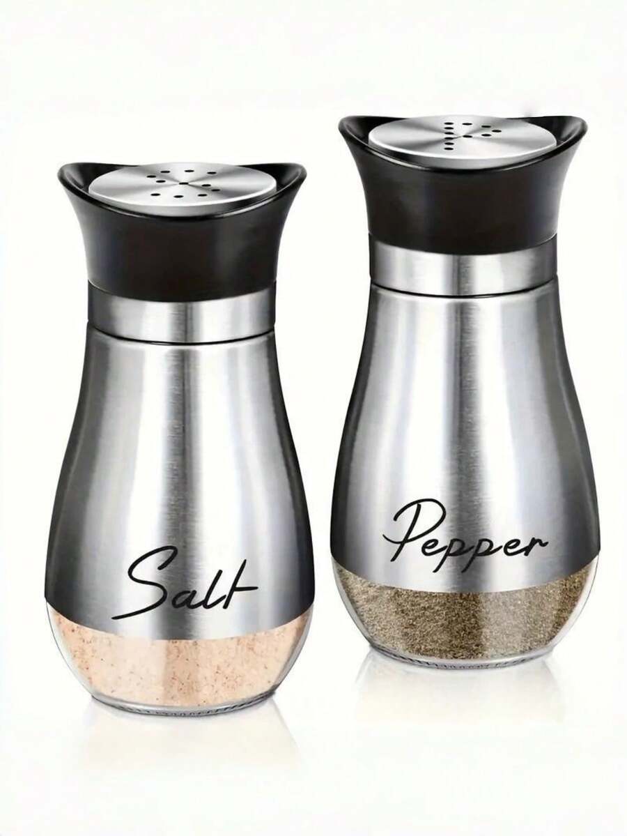1pc Glass Bottom Salt And Pepper Shaker With Lid, Refillable, Suitable For Cooking, Dining Table, RV, Camping, BBQ, Kitchen Gadget - Multicolor - View 1