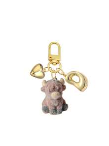 Bag Charm Flocked Calf Keychain, Bag Pendant, Backpack Charm, Decorative Accessory With Heart & Letter Metal Accent, Suitable For Girls, Students, Commuters, Birthday & Holiday Gift, Decorates Keys, Handbags, Backpacks, Daily Outfit Accent, Cute 3D Flocked Personalized Portable Accessory Gift - Multicolor - View 15