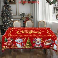Christmas Tablecloth With Santa Claus, Snowman, Christmas Tree And Gift Red Plaid Pattern, Festive Red Background Christmas Style, Warm And Cheerful Atmosphere, Easy To Clean, Durable And Beautiful, Suitable For Dining Table, Party And Home Use - A - View 4