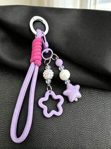 Cute Star Beaded Keychain, Y2K Aesthetic Braided Rope Bag Charm, Keychains For Car Keys, Colorful Bead Key Ring For Backpack Handbag Women Girls - Multicolor - View 6