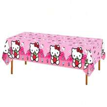 DOBBLE Pink Strawberry Print Cartoon Cat Style Rectangle Tablecloth, Disposable Waterproof Table Cover For Little Girls Birthday Party Dessert Table Favors - Multi-color - View 8