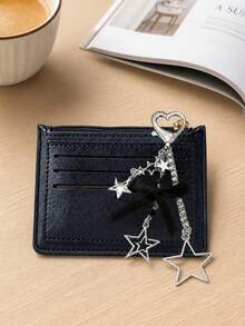 Minimalist Ultra-Thin Card Case, Featuring Delicate Heart-Shaped Star Bowknot Metal Chain Keychain, Money Bag, Card Holder, Wallet,Small Purse - Multicolor - View 5